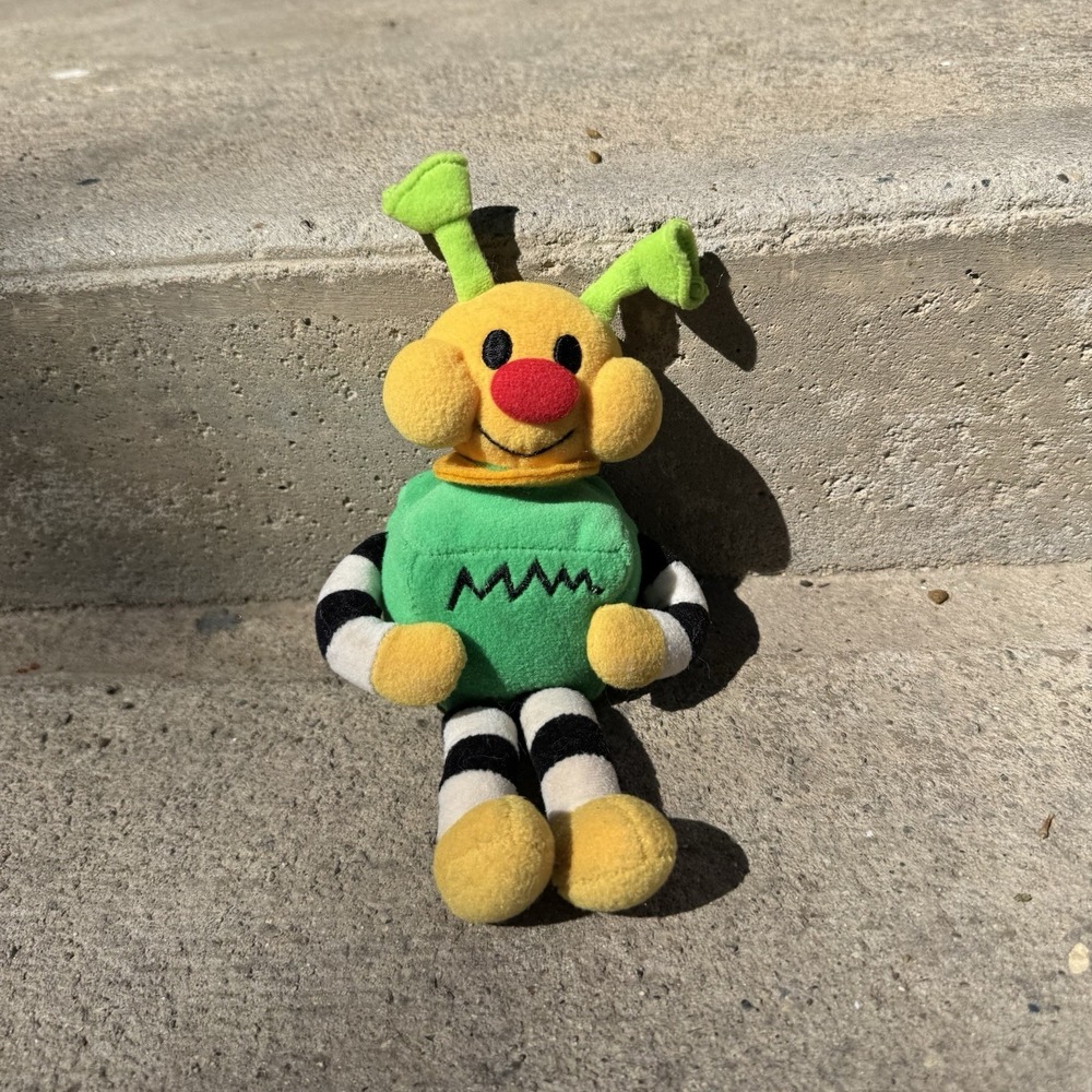 CompUSA Kids Pixel 1998 Yellow Green Robot 9" Stuffed Plush Toy
